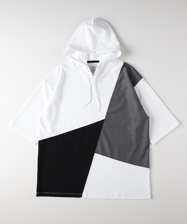 プラスワン ポンチ切替５分袖Ｔパーカー