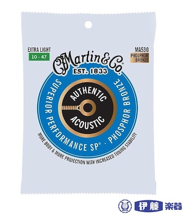 アコースティックギター弦　Martin マーチンMA-530/エクストラライト [Martin（マーチン） アコースティックギター弦 Authentic Acoustic SP 92/8 Phosphor Bronze MA-530 Extra Light（10-47）]