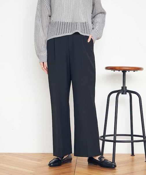 【イージーケア/ストレッチ】美ラクるスッキリ見えワイドパンツ