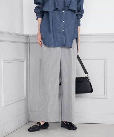 【イージーケア/ストレッチ】美ラクるスッキリ見えワイドパンツ