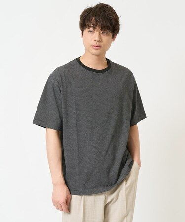 【接触冷感】細ボーダーセミワイドシルエットカットソー