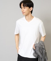 【接触冷感/UVカット/毛玉になりにくい】シルケットスムースVネックカットソー