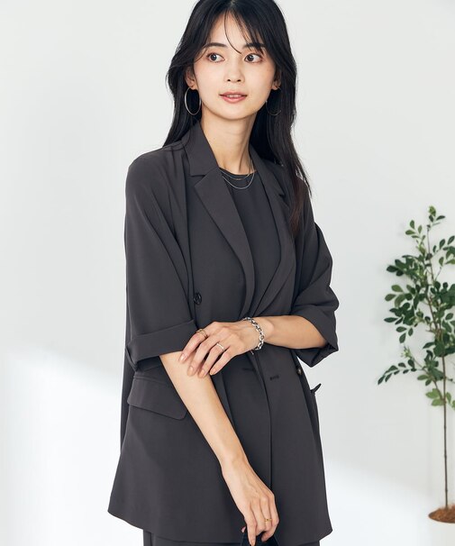 【接触冷感/洗える/イージーケア】ハーフスリーブジャケット