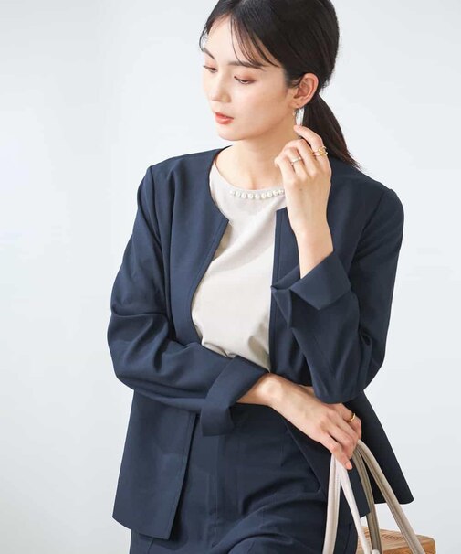 【洗える/イージーケア/UVカット/接触冷感/吸水速乾】サマーストレッチキーネックジャケット