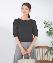 【接触冷感】プリーツスリーブサマーニット