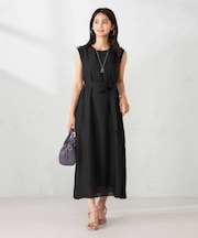 【洗える】サイドプリーツノースリーブワンピース