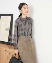 フリルネックボウタイブラウス