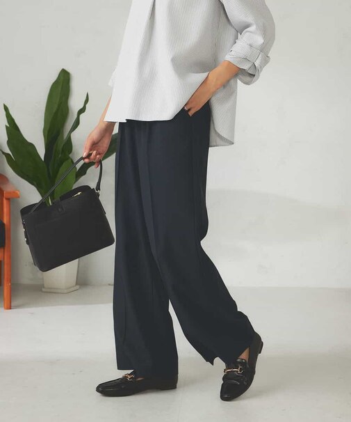 【洗える/イージーケア/ストレッチ/吸水速乾】美ラクるイージーワイドパンツ