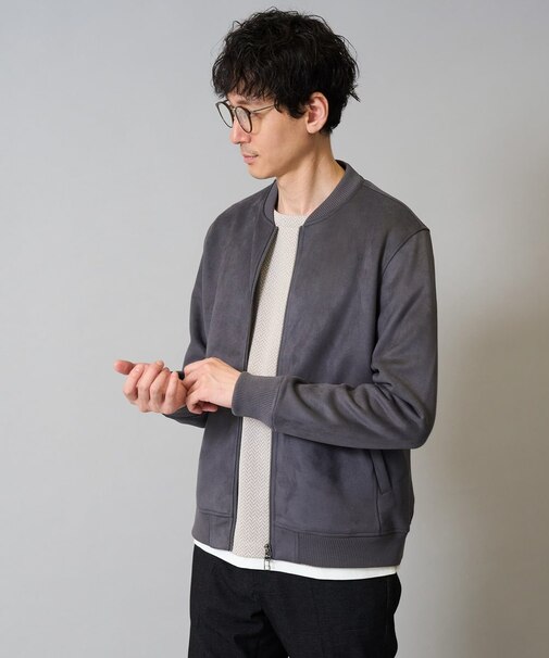 【雑誌MonoMax11月号掲載】フェイクスエードリブブルゾン【イージーケア/ストレッチ/洗濯機で洗える】