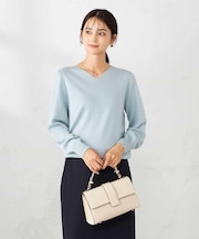 【洗える】ラメVネック美ラクるパフスリーブニット
