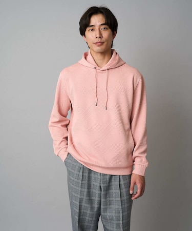 【イージーケア/毛玉になりにくい】幾何ジャカードプルオーバーパーカー【ストレッチ/洗濯機で洗える】