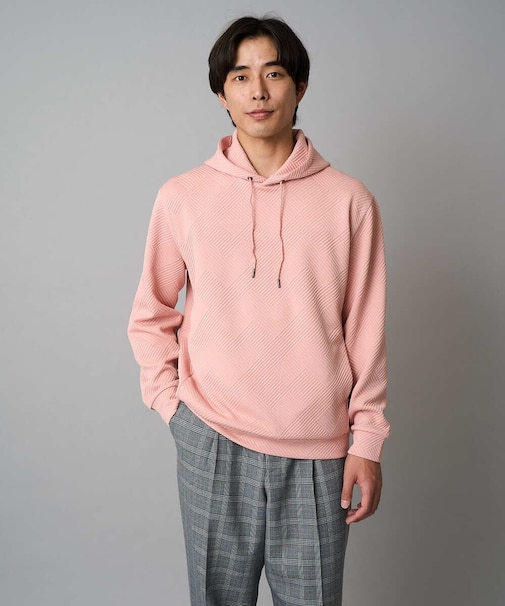 【イージーケア/毛玉になりにくい】幾何ジャカードプルオーバーパーカー【ストレッチ/洗濯機で洗える】