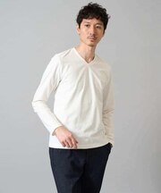 【雑誌MonoMax11月号掲載】針抜きジャカードＶネックＴシャツ【洗濯機で洗える/毛玉になりにくい】通勤/ビジネス/ジャケット〈ON/OFF SERIES〉