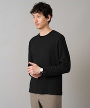 【イージーケア/毛玉になりにくい】ブロックリンクスジャカードクルーネックスマートＴシャツ【洗濯機で洗える】通勤/ビジネス/ジャケット〈ON/OFF SERIES