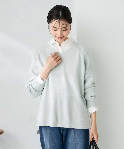 ラメVネックチュニックニット