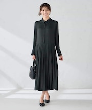 【洗える】ウエスト切替ギャザーワンピース