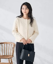 パールボタンツイードニットカーディガン