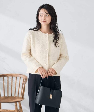 パールボタンツイードニットカーディガン