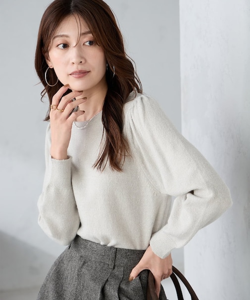 スパンコール混クルーネックニット