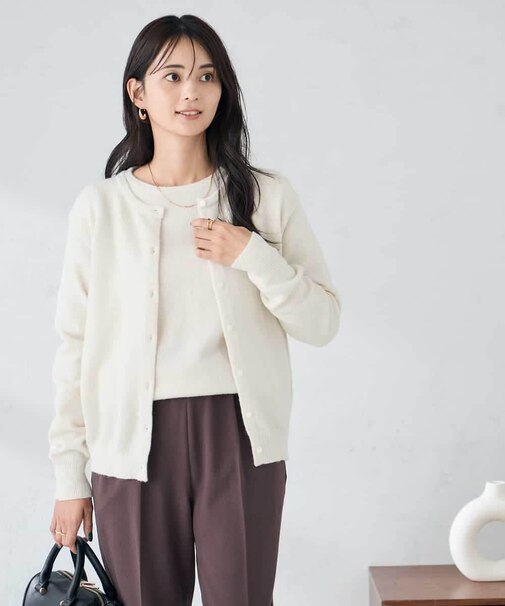 スパンコール混クルーネックカーディガン