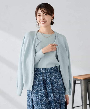 スパンコール混クルーネックカーディガン