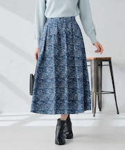 【洗える】ツイードプリントフレアスカート