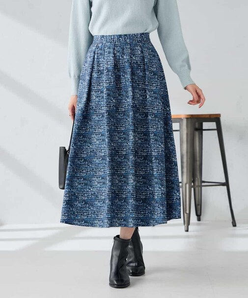【洗える】ツイードプリントフレアスカート