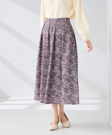 【洗える】ツイードプリントフレアスカート
