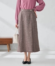 ツイード調裾フリンジAラインスカート