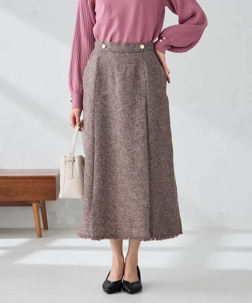 ツイード調裾フリンジAラインスカート