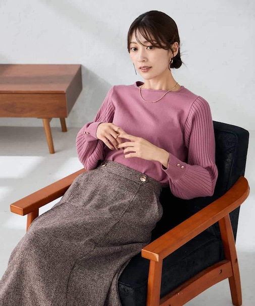 プリーツスリーブニット