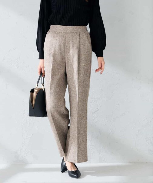 【マシンウォッシャブル】ツイード調ストレートパンツ
