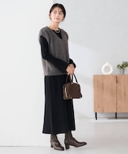 【2SET】フェザーベスト×フレアニットワンピース