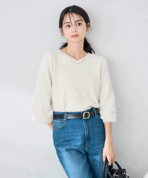 ヘアリーラメVネックニット