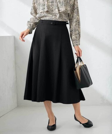 【洗える/イージーケア/ストレッチ】パウダーツイルフレアスカート