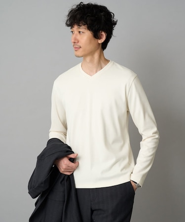 【イージーケア/洗濯機で洗える】アゼダブルフェイスVネックＴシャツ　通勤/ビジネス/ジャケット〈ON/OFF SERIES〉