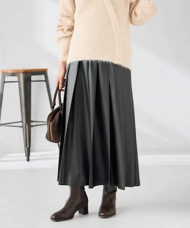 【洗える】レザープリーツスカート