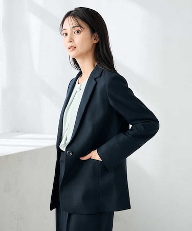 【洗える/イージーケア/ストレッチ】パウダーツイルテーラードジャケット