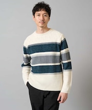 【雑誌MonoMax12月号掲載】モールボーダークルーネックニット【洗濯機で洗える】