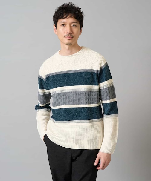 【雑誌MonoMax12月号掲載】モールボーダークルーネックニット【洗濯機で洗える】