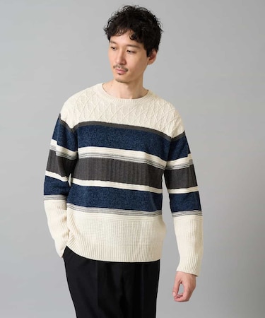 【雑誌MonoMax12月号掲載】モールボーダークルーネックニット【洗濯機で洗える】