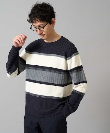 【雑誌MonoMax12月号掲載】モールボーダークルーネックニット【洗濯機で洗える】