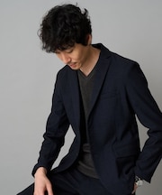 【イージーケア】デニムライクストレッチ裏起毛テーラードジャケット【洗濯機で洗える】〈ON/OFF SERIES〉