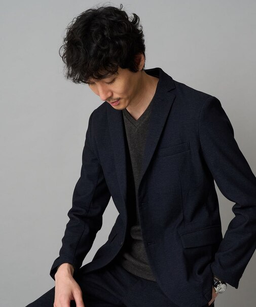 【イージーケア】デニムライクストレッチ裏起毛テーラードジャケット【洗濯機で洗える】〈ON/OFF SERIES〉