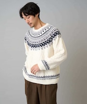 【洗える】モール求心柄クルーネックニット