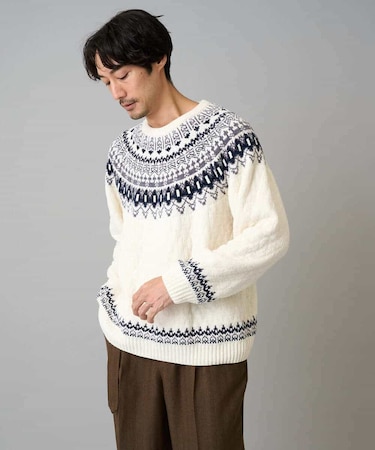 【洗える】モール求心柄クルーネックニット