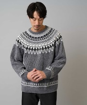 【洗える】モール求心柄クルーネックニット