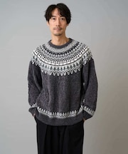 【洗える】モール求心柄クルーネックニット