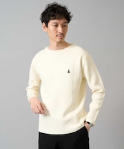 【洗濯機で洗える】ワンポイント刺繍ボートネックニット