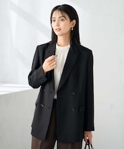 【洗える/イージーケア/ストレッチ】パウダーツイルダブルブレストジャケット